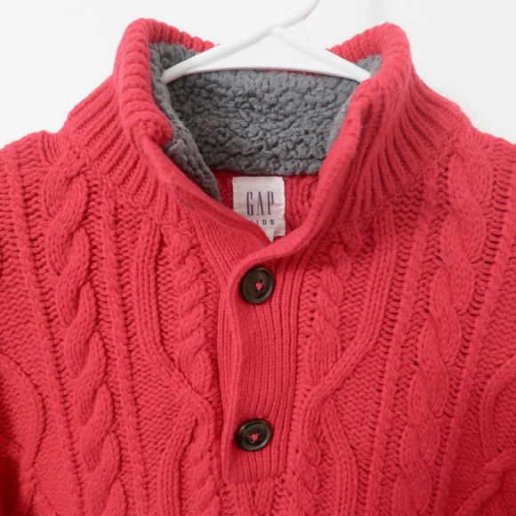 Gap Kids Red Cable Knit Pullover Sweater Sherpa Lined Collar XL Boys - Picture 2 of 6